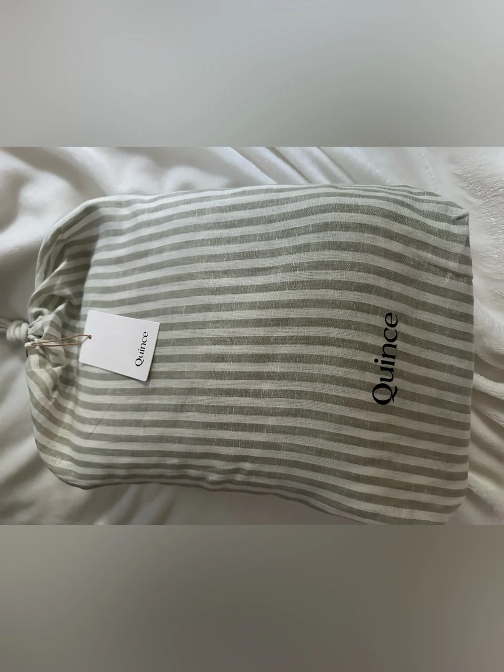 Quince European Linen Duvet Cover- willowleaf/white stripe- king